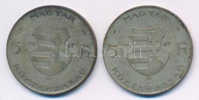 1947. 5Ft Ag "Kossuth" (2x) T:2-,3 patina Adamo F8.1