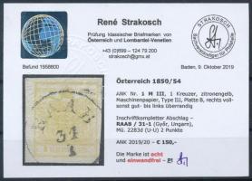 1kr MP III lemon "RAAB" Certificate: Strakosch 1kr MP III citromsárga "RAAB" Cer...