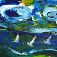 Csepeli Németh Miklós (1934-2012): Vitorlások a Balatonon. Olaj, papír, jelzett, 70x100 cm