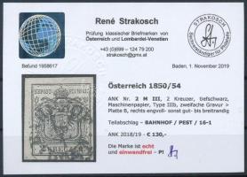 2kr MP III deep black "BAHNHOF / PEST" Certificate: Strakosch 2kr MP III mélyfekete "...