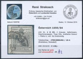 2kr MP III mélyfekete "(PRE)SSBURG" Certificate: Strakosch 2kr MP III deep black "(PR...