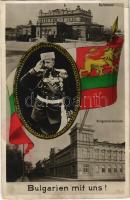 Sofia, Sofiya; Bulgarien mit uns! Parlament, Kriegsministerium / WWI Central Powers propaganda, Ferdinand I of Bulgaria, Bulgarian flag, Parliament and Ministry of War (EK)