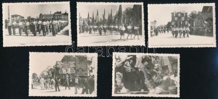 cca 1948 Arad, felvonulás, 18 db privát fotó, 6x7 cm és 6x9 cm között