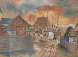 Klie Zoltán (1897-1992): Kézdiszentlélek, Erdély 1942. Pasztell, papír, jelzett, datált (1942), háto...