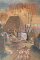 Klie Zoltán (1897-1992): Kézdiszentlélek, Erdély 1942. Pasztell, papír, jelzett, datált (1942), háto...