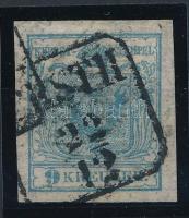 9kr HP I greyblue stamp with plate flaws,  0,6 mm thin paper 