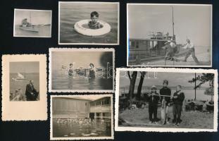 Balatoni fotótétel, eltérő időpontokban és különféle helyszíneken készült 9 db vintage fotó, 9x14 cm és 3,8x5 cm