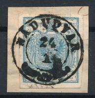 1850 9kr HP I világoskék bélyeg, ívszéli nyomat /  light blue stamp, margin print &quot;NÁDUDVAR&quot; Certificate: Strakosch