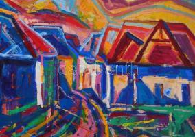 Kozma István (1937- ): Faluvége (Felsőbánya), olaj, vászon, jelzett, hátoldalán a művész címkéjével,...