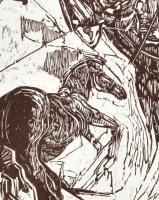 König Róbert (1951-2014): Hyppomágia II (Paripák). Fametszet, rizspapír, farostra kasírozva, jelzett...