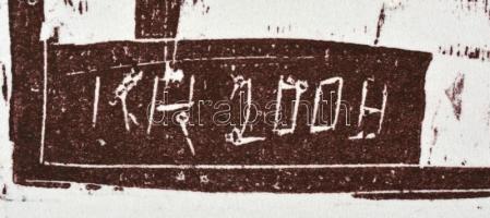 König Róbert (1951-2014): Hyppomágia II (Paripák). Fametszet, rizspapír, farostra kasírozva, jelzett...