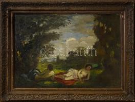 Iványi Grünwald Béla (1867-1940): Aktok. Olaj, vászon, jelzett, régi fa keretben, 70×100 cm / Béla I...