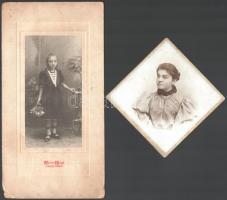 cca 1900 Arad, Ravasz Imre és Weisz Hugó fényképészek műtermében készült, 2 db vintage fotó, 11x11 cm és 24,6x13 cm (a nagyobb kép sarkán sérülés)