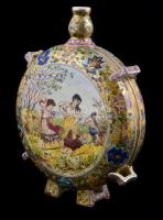 Fischer dísz kulacs magyaros motívumokkal. Kézzel festett, aranyozott, jelzett, hajszálrepedéssel M ...