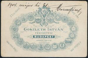 1904 Budapest, Goszleth István (1850-1913) budapesti fényképész műtermében készült, vintage fotó, ka...