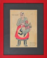 cca 1929-1933 Ék Sándor, Alex Keil (1902-1975): Hitler-karikatúra (Guten Appetit!). Ofszet, papír, jelzett a nyomaton. Náci-ellenes propaganda plakát-grafika, feltehetően a gazdasági válság idejéből, a Weimari Köztársaság végső időszakából, az NSDAP és Hitler hatalomra jutása előtt. Ék Sándor művészneve Alex Keli volt. Enyhén foltos. Üvegezett keretben. 33,5x23 cm / cca 1929-1933 Sándor Ék, Alex Keil (1902-1975): Hitler caricature (Guten Appetit!). Ofset, paper. Anti-nazi propaganda poster or graphic, probably from the time of the Great Depression, at the end of the Weimar Republic, before the NSDAP and Hitler took power. A little bit spotty. Framed under glass. 33,5x23 cm