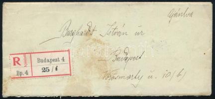 1903 Budapest helyi ajánlott levél 5 bélyeges (3 színű) bérmentesítéssel / Local registered cover wi...
