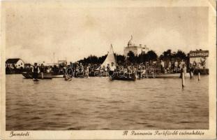 1929 Zamárdi, Balaton-Zamárdi; A Pannonia Parkfürdő csónakdája, fürdőzők, evezős csónakok. Schäffer Gyula felvétele (EK)