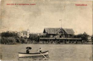 1910 Balatonfüred, Jacht-club és a hercegprímási nyaraló, villa, csónakázók. Grüner Simon kiadása (EK)