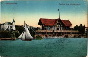 1912 Balatonfüred, Jacht-club és a hercegprímási nyaraló, villa, vitorlás. Grüner Simon kiadása (EK)