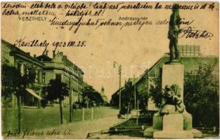 1923 Keszthely, Andrássy tér és szobor, Hungaria szálloda. Gál Testvérek kiadása (EK)
