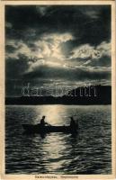 1925 Balatonkenese, naplemente, csónak. Pfeifer felvétele. P. A. kiadása (gyűrődés / crease)