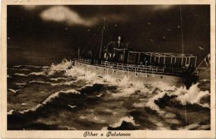 1930 Balaton, vihar a Balatonon, gőzhajó