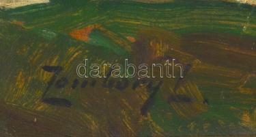 Zombory Lajos (1867-1933): Tehenek a vízparton. Olaj, karton, jelzett, fa keretben, 48,5×68,5 cm