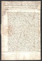 1721 III. Károly levele Újbánya (ma: Nová Baňa, SK) magisztrátusának, amelyben megparancsolja, hogy a közelgő városi tisztújítás a kiküldött királyi választóbiztosokkal együttműködésben és az uralkodó vallásügyi rendelkezéseivel összhangban történjék; papír, latin nyelven, az uralkodó aláírásával, Illésházy Miklós kancellár és Vanyéczy Illés kancelláriai titkár ellenjegyzésével, a külzeten papírfelzetes viaszpecséttel /  1721 Letter of Charles VI Holy Roman Emperor sent to the magistracy of Újbánya (Nová Baňa, SK) in which he orders that the forthcoming election of the magistracy should be held in cooperation with the royal election delegates and in accordance with the royal decree on religion; on paper, written in Latin, with the signatures of Charles VI, Chancellor Miklós Illésházy anc Chancery Secretary Illés Vanyéczy, with royal seal on the outside