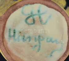 Gorka Lívia (1925-2011): Sárga-fekete madaras váza, festett mázas kerámia, jelzett, hibátlan, m: 20,...