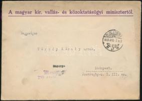 1933 Hóman Bálint (1885-1951) vallás- és közoktatásügyi miniszter (1932-1938) aláírása egy köszönő l...