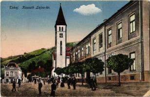 1932 Tokaj, Kossuth Lajos tér, templom, szálloda és vendéglő. Heller Sándor kiadása (EB)
