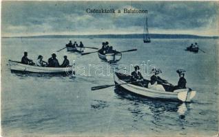 1925 Balaton, evezős csónakok, csónakázók