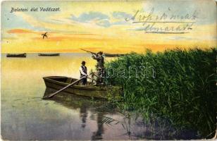 1912 Balaton, vadászat a Balatonon, csónakok (EK)