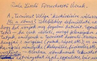 1972 Weöres Sándor (1913-1989) költő, író saját kezű, tintával írt kézirata Dala László, a Természet...