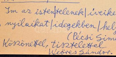 1972 Weöres Sándor (1913-1989) költő, író saját kezű, tintával írt kézirata Dala László, a Természet...