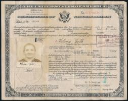 1944 USA honosítási okirat magyar asszony részére / Certificate of Naturalization for a Hungarian woman
