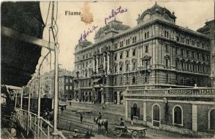 1908 Fiume, Rijeka; utca, városi vasút, Adria palota / street, urban railway train, palace