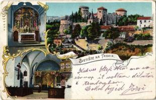 1908 Fiume, Rijeka; Svetiste na Trsata, Altar, Sanctuarium / Trsat castle and church interior. Art Nouveau, litho (EK)