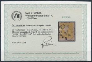 2kr sulphur yellow, strongly shifted perforation "NAGY-KANISA" Certificate: Steiner 2kr II...