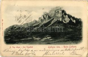 1900 Zsolnalitva, Ljetava, Lietava (Vágvölgy, Povazie); Hrad Lietava / vár / Das Waagtal, Ruine Ljethava / castle ruins in Váh valley. Gansel Lipót 183. (fa)