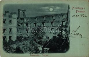 1899 Pozsony, Pressburg, Bratislava; várrom részlet este / Schlossruine am Nacht / castle ruins at night (EK)