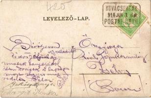 1914 Kovácspatak, Kovacov; Vasúti vendéglő. Wallfisch S. kiadása / railway restaurant (kis szakadás ...