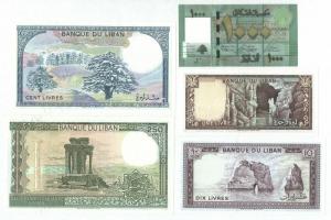 Libanon 1964-2011. 1L + 10L + 100L + 250L + 1000L T:I 
Lebanon 1964-2011. 1 Livre + 10 Livres + 100...