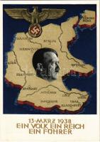 1938 März 13. Ein Volk, ein Reich, ein Führer! / Adolf Hitler, NSDAP German Nazi Party propaganda, map, swastika. 6 Ga. s: Professor Richard Klein