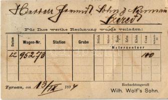 1894 Nagyszombat, Tyrnau, Trnava; Wilh. Wolf fia reklámlapja és hátoldalon megrendelőlap / Wilh. Wol...