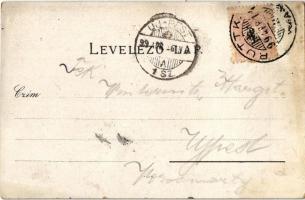 1899 Ruttka, Vrútky; Vágvölgyi vasútvonal, hajtány a síneken, tutajosok. Kiadja Moskóczi Ferencné 40...