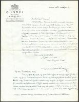 1944 Gundel Károly (1883-1956) vendéglős, gasztronómiai szakíró saját kézzel, recept ügyben írt levele, aláírásával, a levél alján a recepttel, fejléces az étterem fejléces papírján, 1944. május 9.