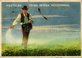 Meztelen csiga irtása mészporral / Hungarian agricultural propaganda, slug extermination with lime powder (EB)