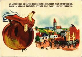 Az almamoly almatermésünk háromnegyedét teszi értéktelenné. Ennek a kárnak értékéből évente egy falut lehetne felépíteni / Hungarian agricultural propaganda, apple moth extermination (apró szakadás / tiny tear)